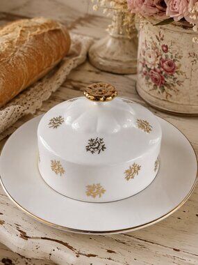 Vintage Royal Albert Bone China Cheese Dish Butter Dish Gold Motif